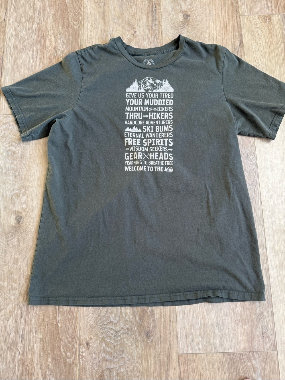 REI Men’s Olive Graphic Crewneck Short Sleeve Tee